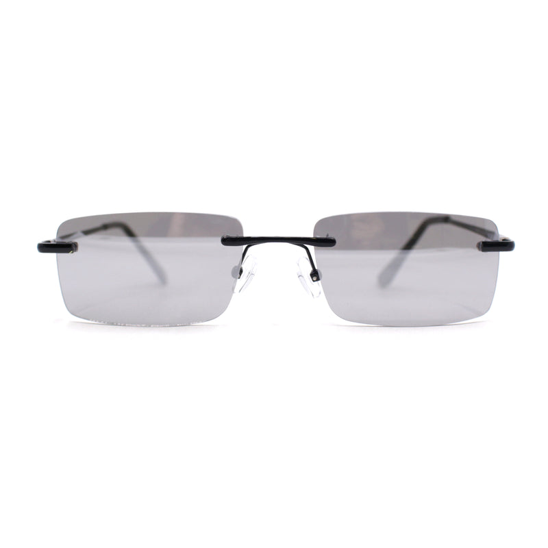 Rimless Narrow Rectangle Minimal Simple Dad Sunglasses