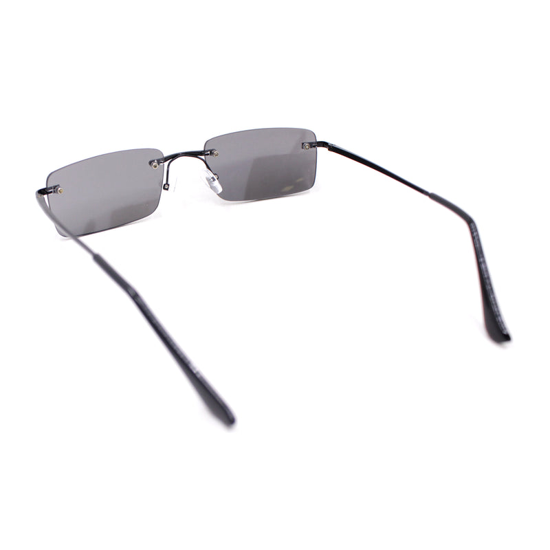 Rimless Narrow Rectangle Minimal Simple Dad Sunglasses Silver - Clear