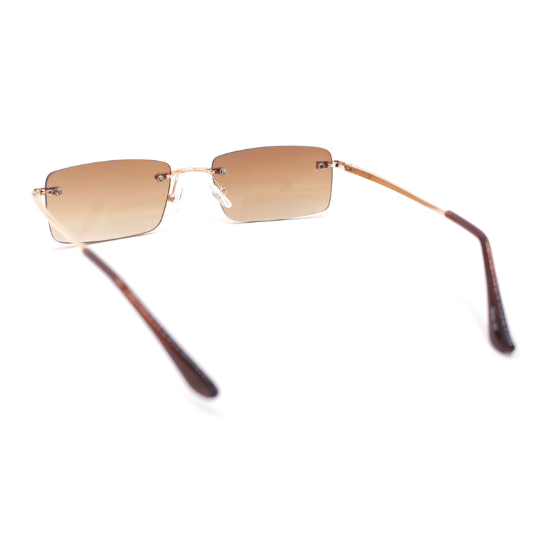 Rimless Narrow Rectangle Minimal Simple Dad Sunglasses