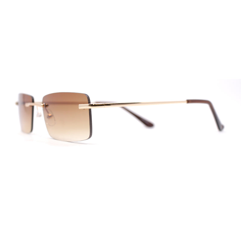 Rimless Narrow Rectangle Minimal Simple Dad Sunglasses