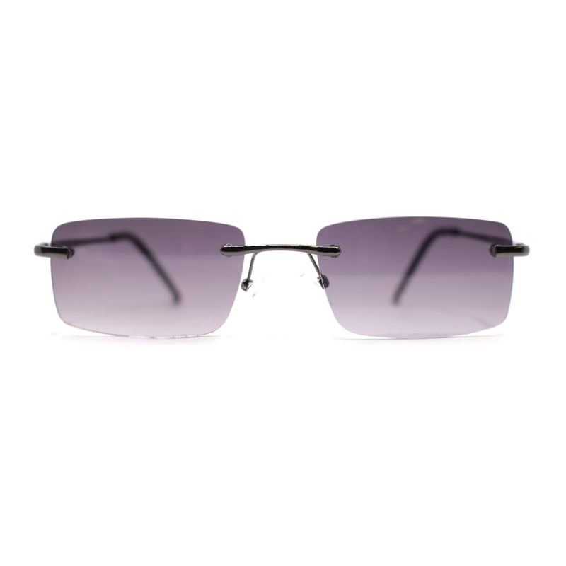 Rimless Narrow Rectangle Minimal Simple Dad Sunglasses Gunmetal - Smoke