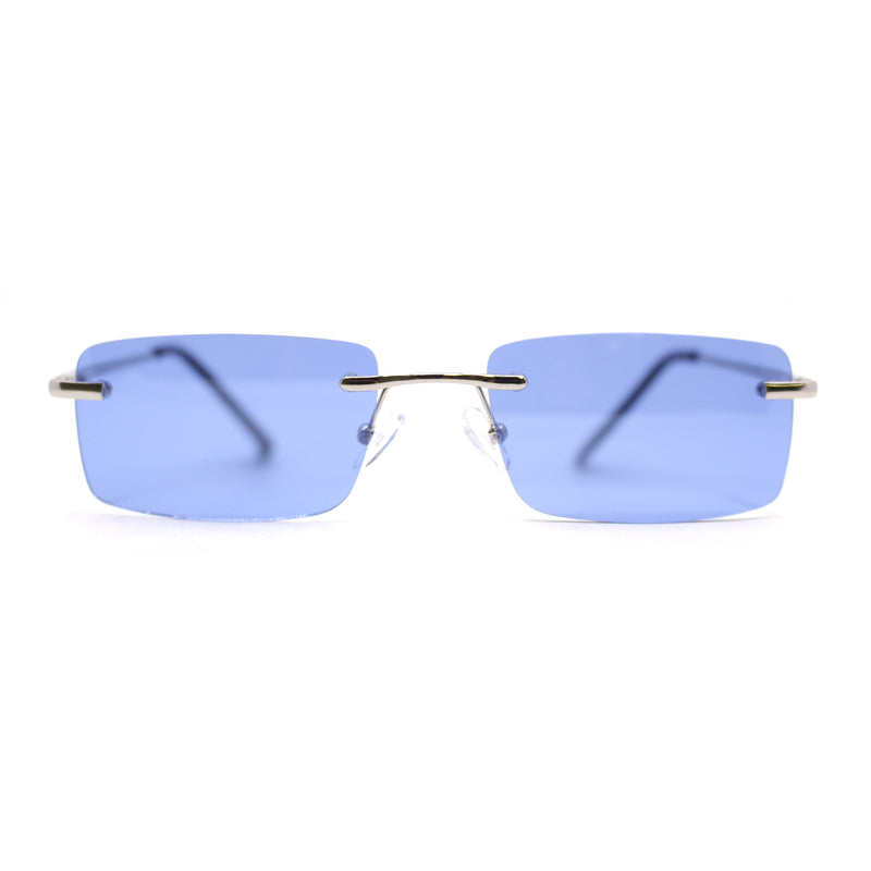 Rimless Narrow Rectangle Minimal Simple Dad Sunglasses