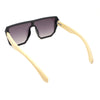 Geometric Large Shield Mirror Lens Bamboo Wood Arm Retro Sunglasses