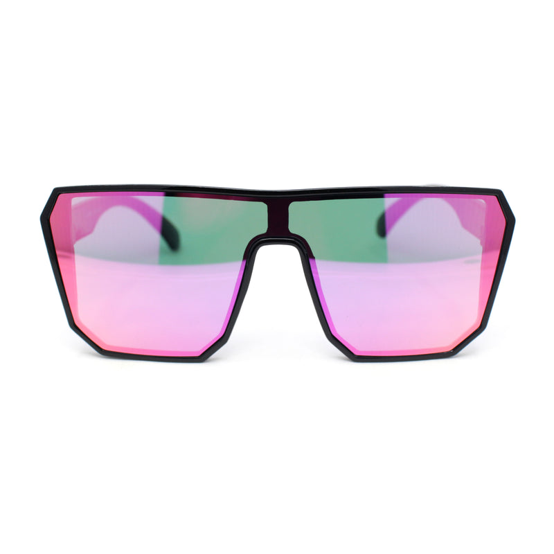 90s Large Geometric Rectangular Inset Lens Shield Fashion Sunglasses