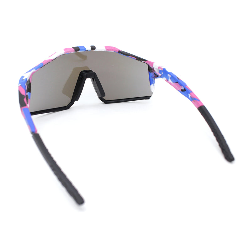 Manly Modern Camouflage Print Oversize Shield Wrap Plastic Sunglasses