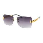 Mens Rimless Luxury Metal Jewel Chain Link Arm Fashion Sunglasses