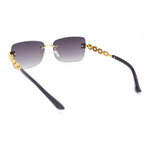 Mens Rimless Luxury Metal Jewel Chain Link Arm Fashion Sunglasses