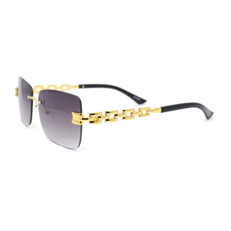 Mens Rimless Luxury Metal Jewel Chain Link Arm Fashion Sunglasses