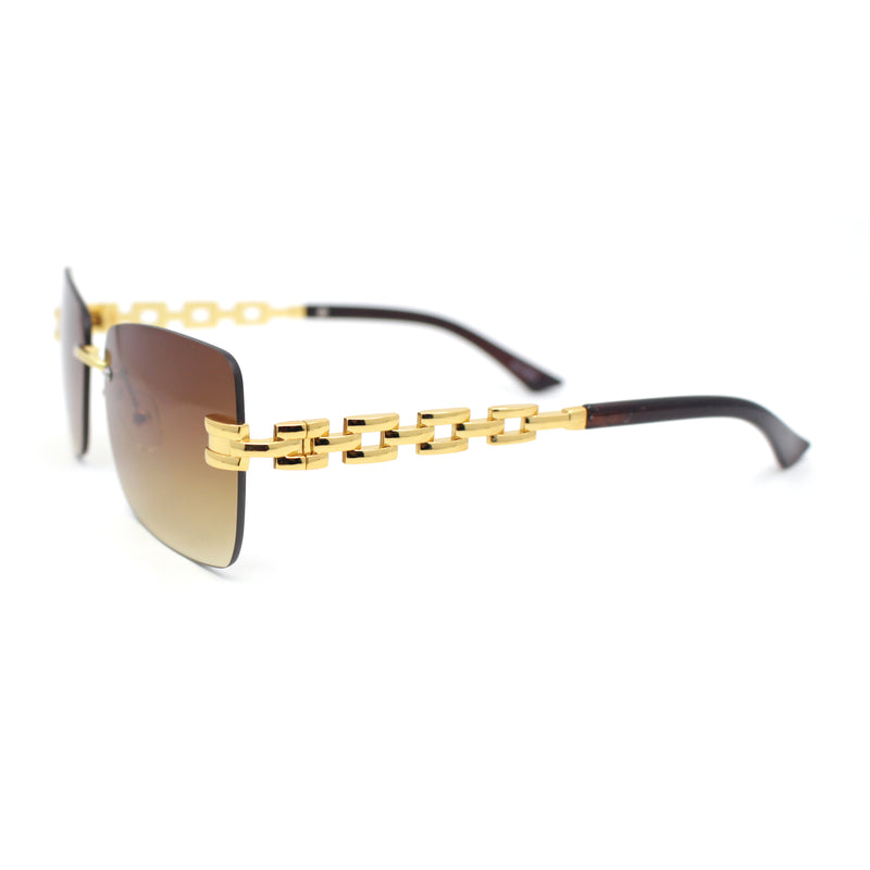 Mens Rimless Luxury Metal Jewel Chain Link Arm Fashion Sunglasses