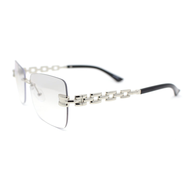 Mens Rimless Luxury Metal Jewel Chain Link Arm Fashion Sunglasses