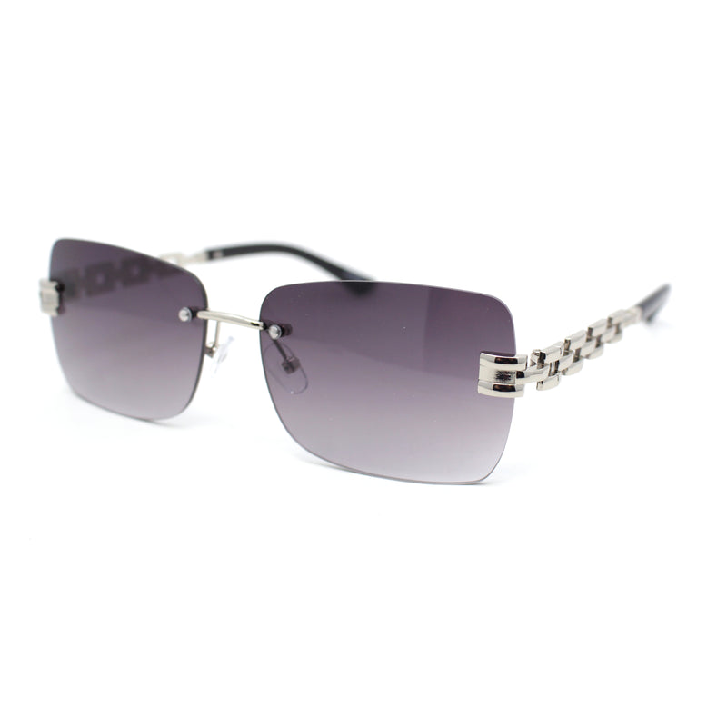 Mens Rimless Luxury Metal Jewel Chain Link Arm Fashion Sunglasses