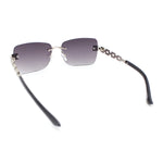 Mens Rimless Luxury Metal Jewel Chain Link Arm Fashion Sunglasses