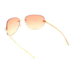 Rimless Oversized Curved Oceanic Lens Leopard Jewel Arm Sunglasses