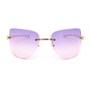 Rimless Oversized Curved Oceanic Lens Leopard Jewel Arm Sunglasses