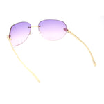 Rimless Oversized Curved Oceanic Lens Leopard Jewel Arm Sunglasses