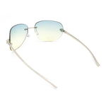 Rimless Oversized Curved Oceanic Lens Leopard Jewel Arm Sunglasses