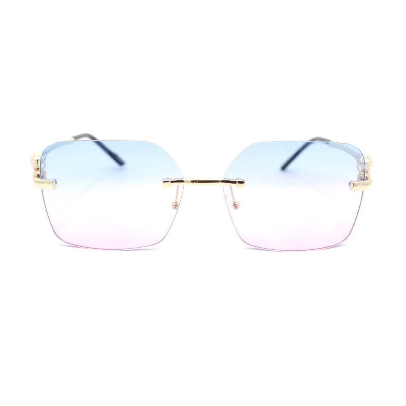 Unique Cougar Jewel Hinge Rimless Rectangle Pimp Sunglasses