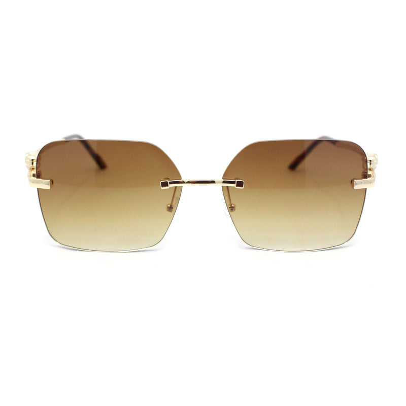 Unique Cougar Jewel Hinge Rimless Rectangle Pimp Sunglasses