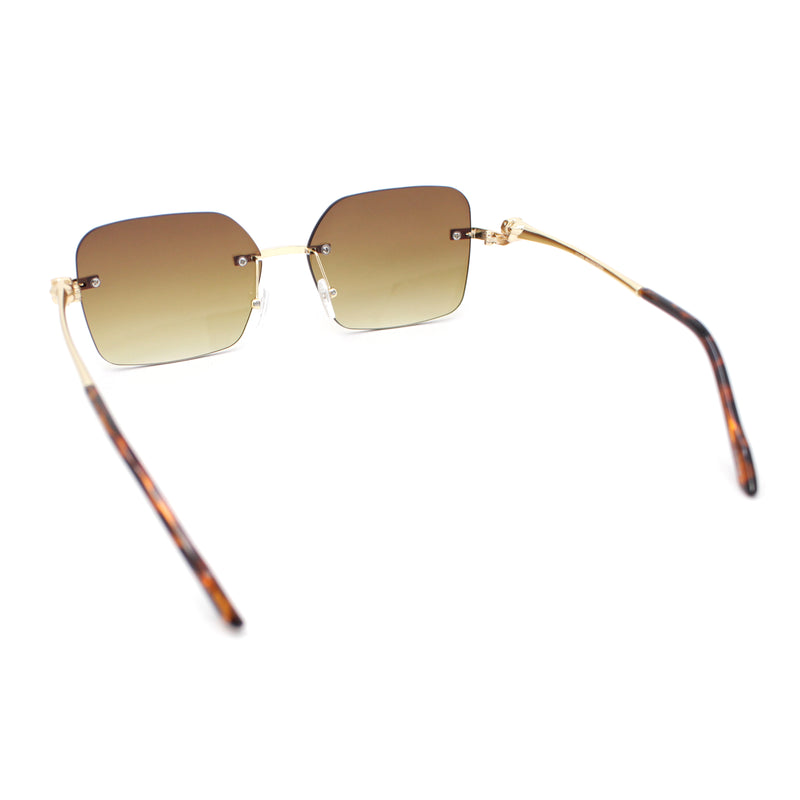 Unique Cougar Jewel Hinge Rimless Rectangle Pimp Sunglasses