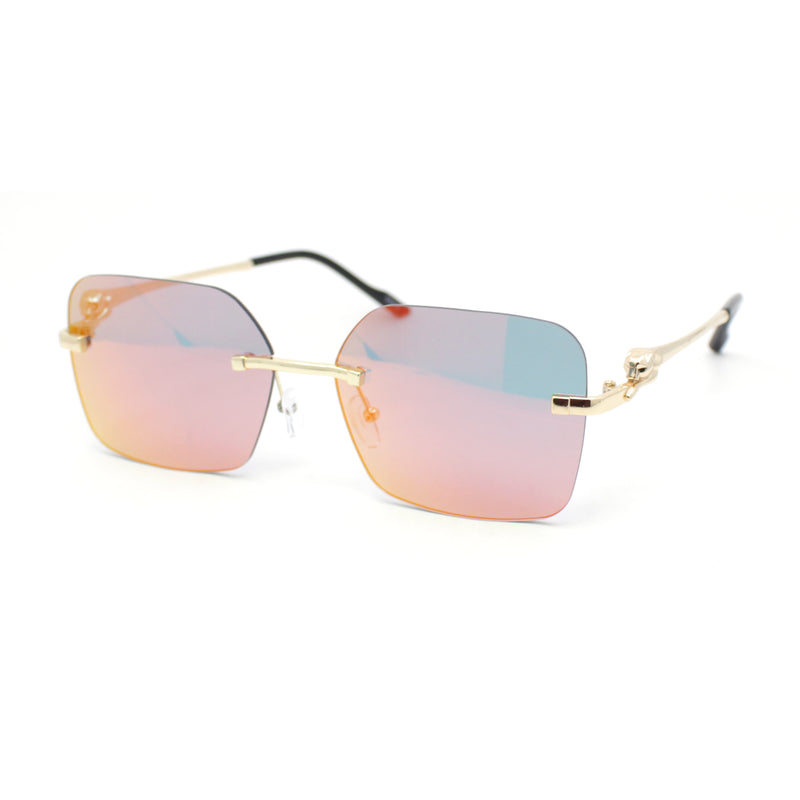 Unique Cougar Jewel Hinge Rimless Rectangle Pimp Sunglasses