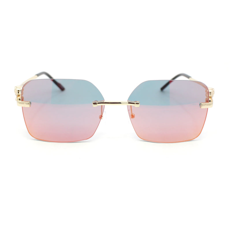 Unique Cougar Jewel Hinge Rimless Rectangle Pimp Sunglasses