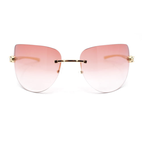 Diva Leopard Jewel Hinge Rimless Curved Wrap Lens Sunglasses
