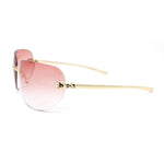 Diva Leopard Jewel Hinge Rimless Curved Wrap Lens Sunglasses