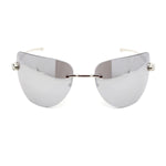 Diva Leopard Jewel Hinge Rimless Curved Wrap Lens Sunglasses