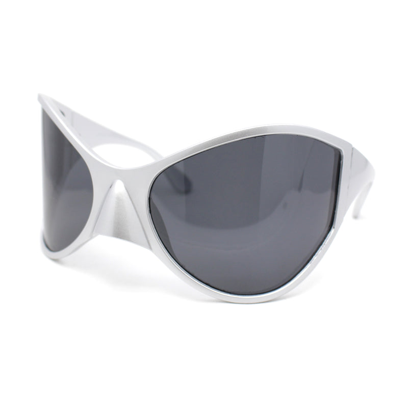 Polarized Exaggerated XXL Wrap Curved Mask Style Plastic Sunglasses