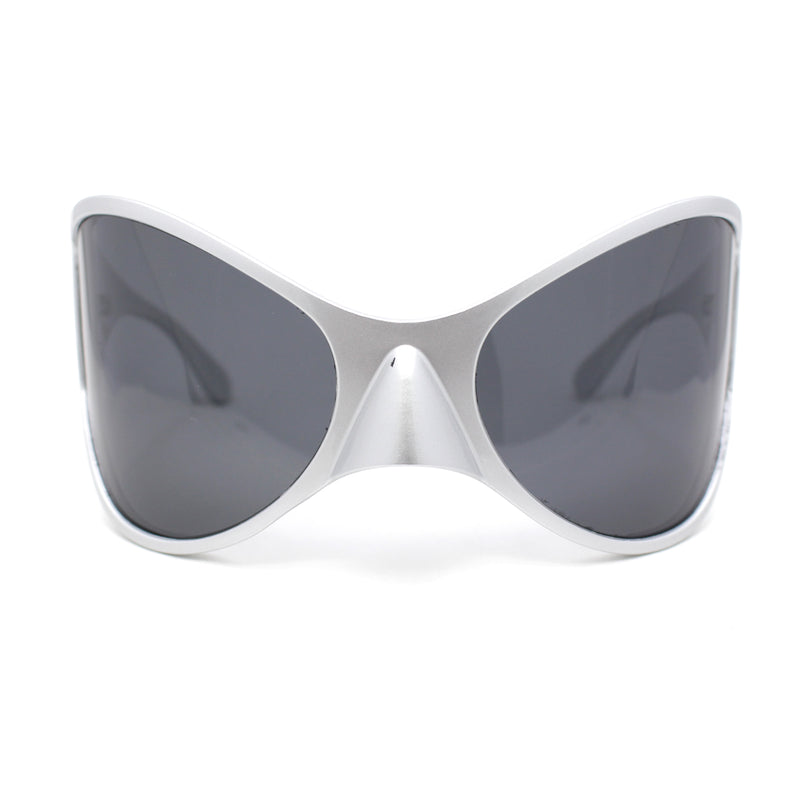 Polarized Exaggerated XXL Wrap Curved Mask Style Plastic Sunglasses