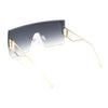 Womens Oversized Beveled Rimless Rectangle Mono Lens Sunglasses