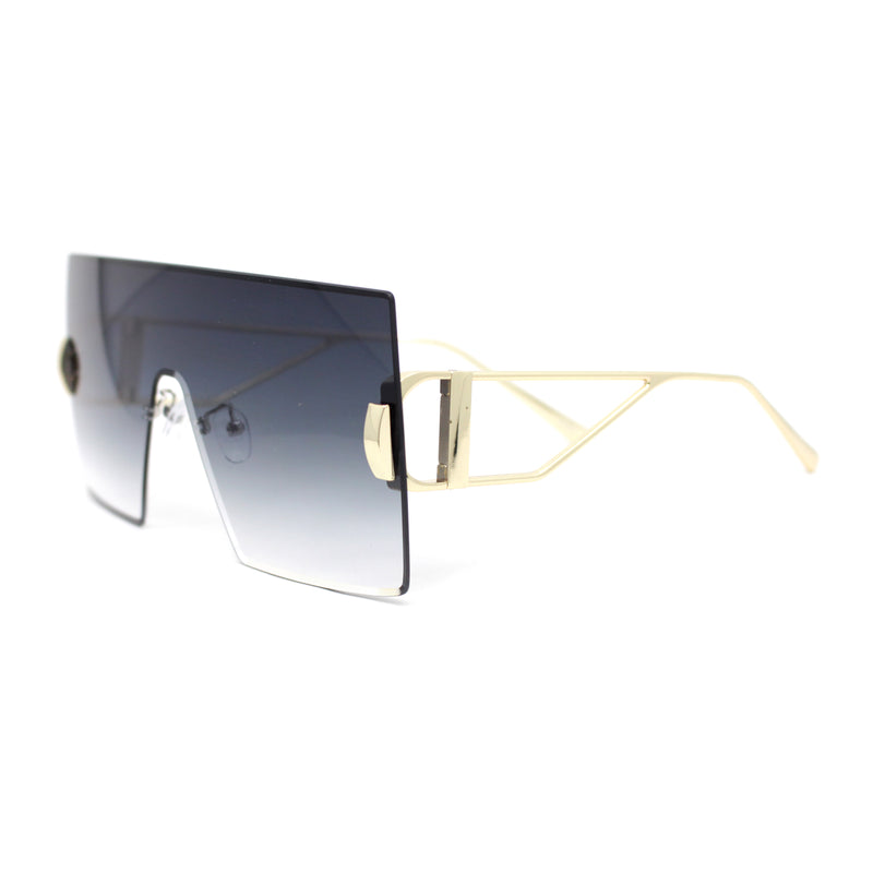 Womens Oversized Beveled Rimless Rectangle Mono Lens Sunglasses