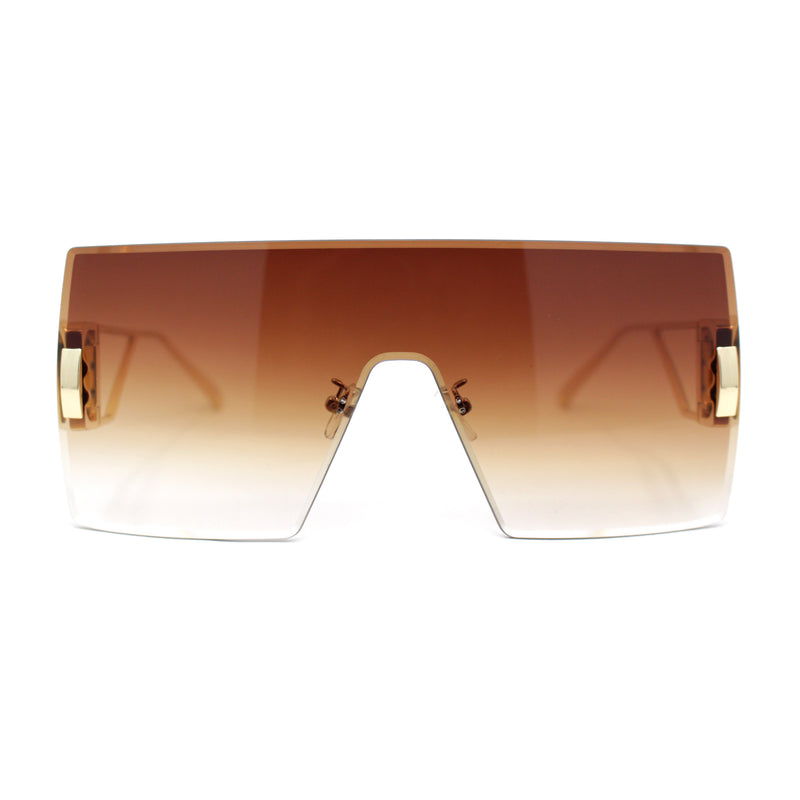 Womens Oversized Beveled Rimless Rectangle Mono Lens Sunglasses