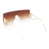 Womens Oversized Beveled Rimless Rectangle Mono Lens Sunglasses