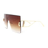 Womens Oversized Beveled Rimless Rectangle Mono Lens Sunglasses