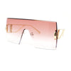 Womens Oversized Beveled Rimless Rectangle Mono Lens Sunglasses