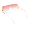 Womens Oversized Beveled Rimless Rectangle Mono Lens Sunglasses