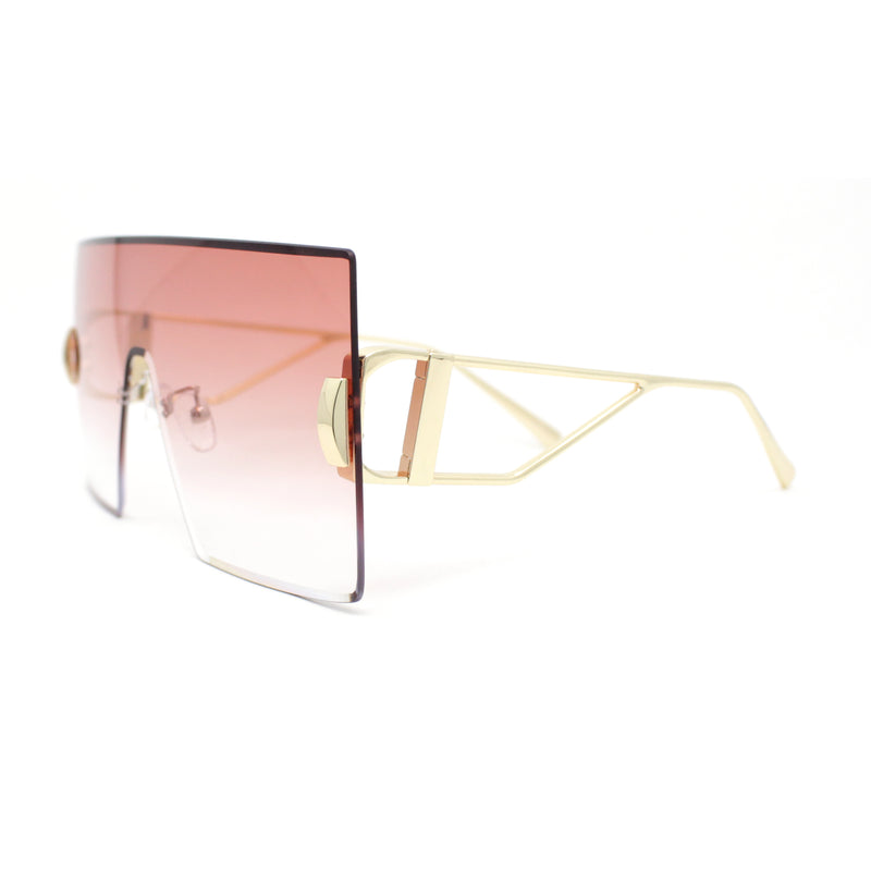 Womens Oversized Beveled Rimless Rectangle Mono Lens Sunglasses