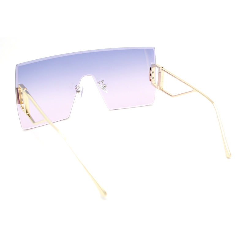 Womens Oversized Beveled Rimless Rectangle Mono Lens Sunglasses