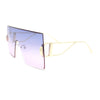 Womens Oversized Beveled Rimless Rectangle Mono Lens Sunglasses