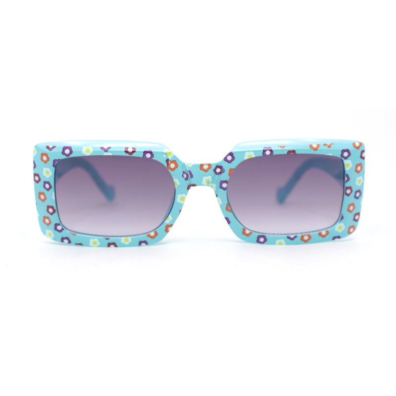 Child Size Cute Flower Print Girls Rectangle Mod Fashion Sunglasses