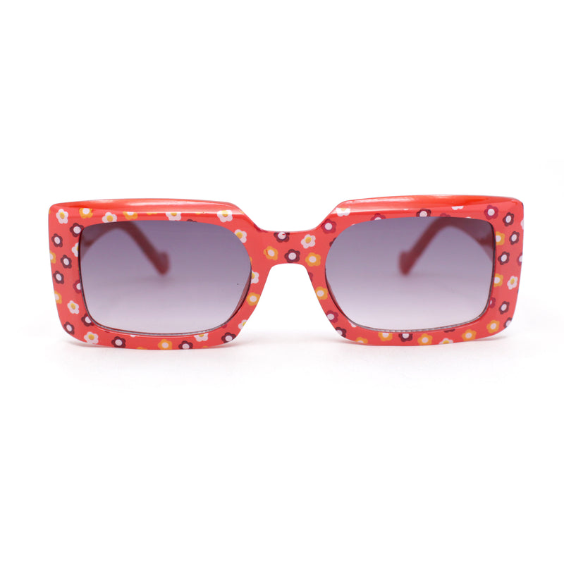 Child Size Cute Flower Print Girls Rectangle Mod Fashion Sunglasses