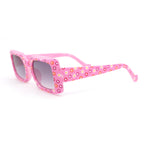 Child Size Cute Flower Print Girls Rectangle Mod Fashion Sunglasses