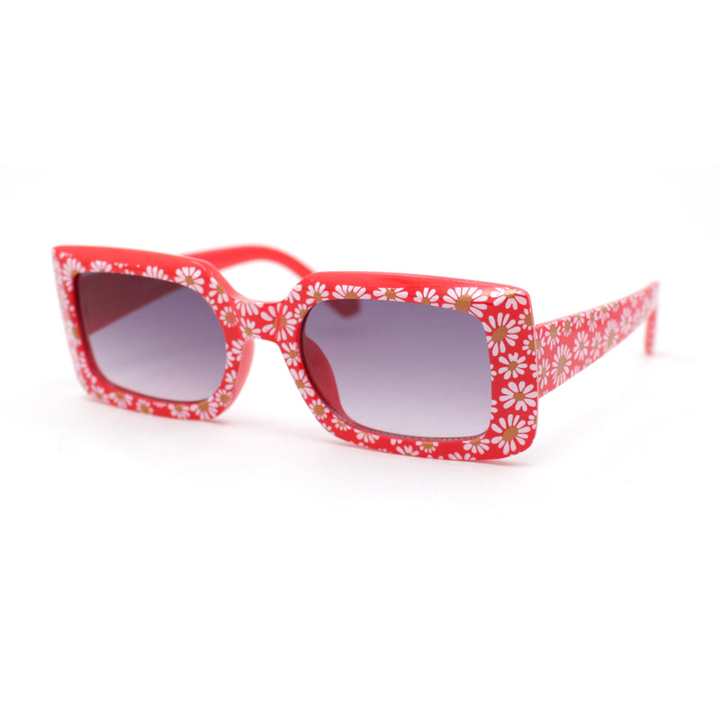 Child Size Cute Flower Print Girls Rectangle Mod Fashion Sunglasses