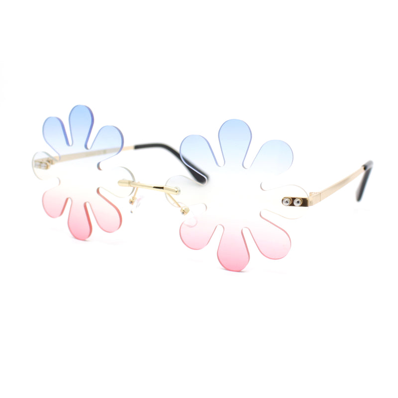 Hippie Tie Dye Daisy Rimless Round Groovy Sunglasses