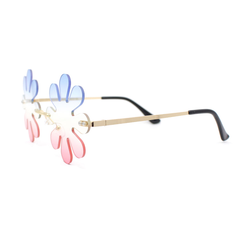 Hippie Tie Dye Daisy Rimless Round Groovy Sunglasses