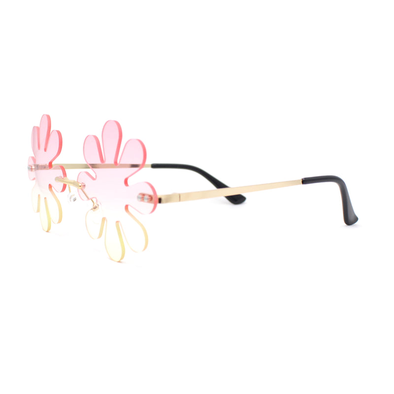 Hippie Tie Dye Daisy Rimless Round Groovy Sunglasses