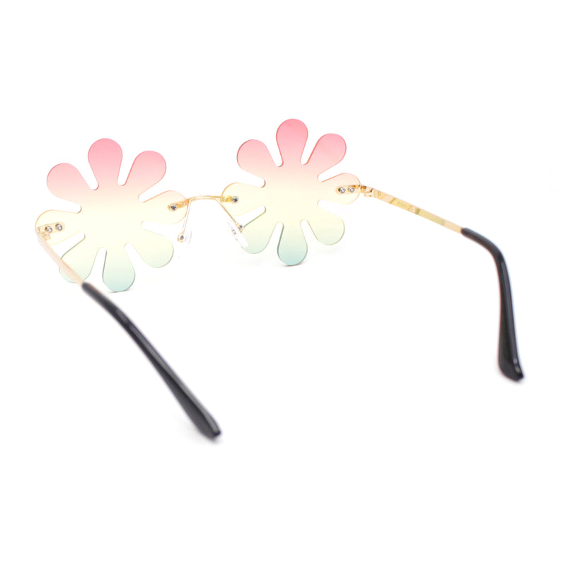 Hippie Tie Dye Daisy Rimless Round Groovy Sunglasses