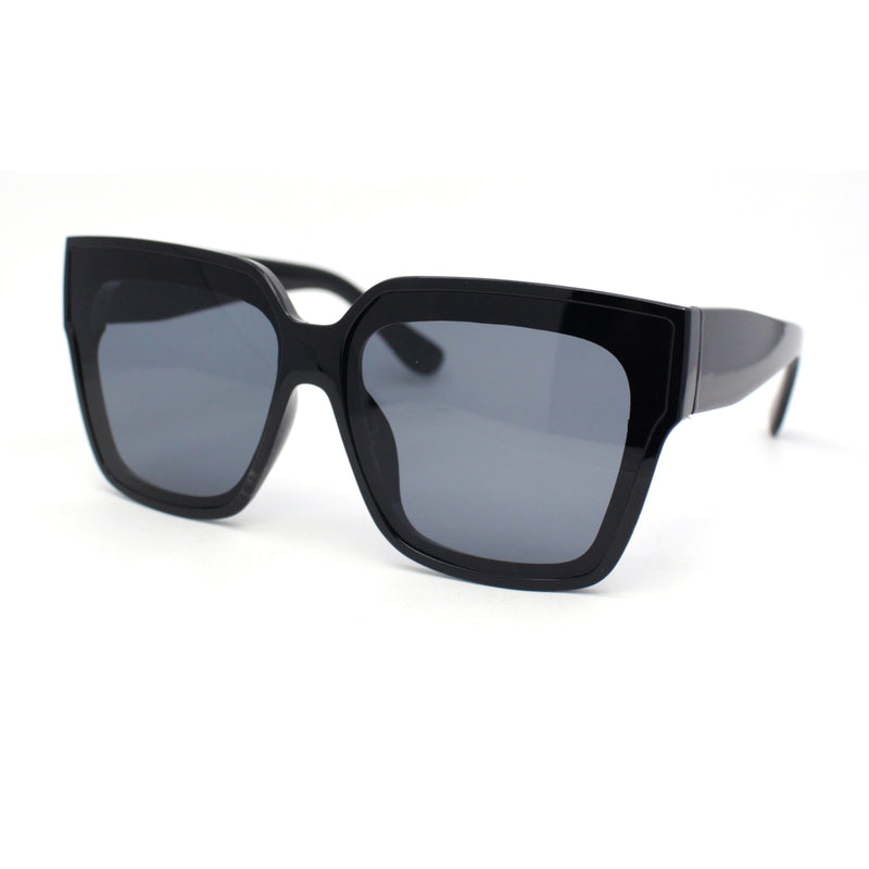 Womens Oversize Inset Lens Horn Rim Plastic Rectangle Sunglasses