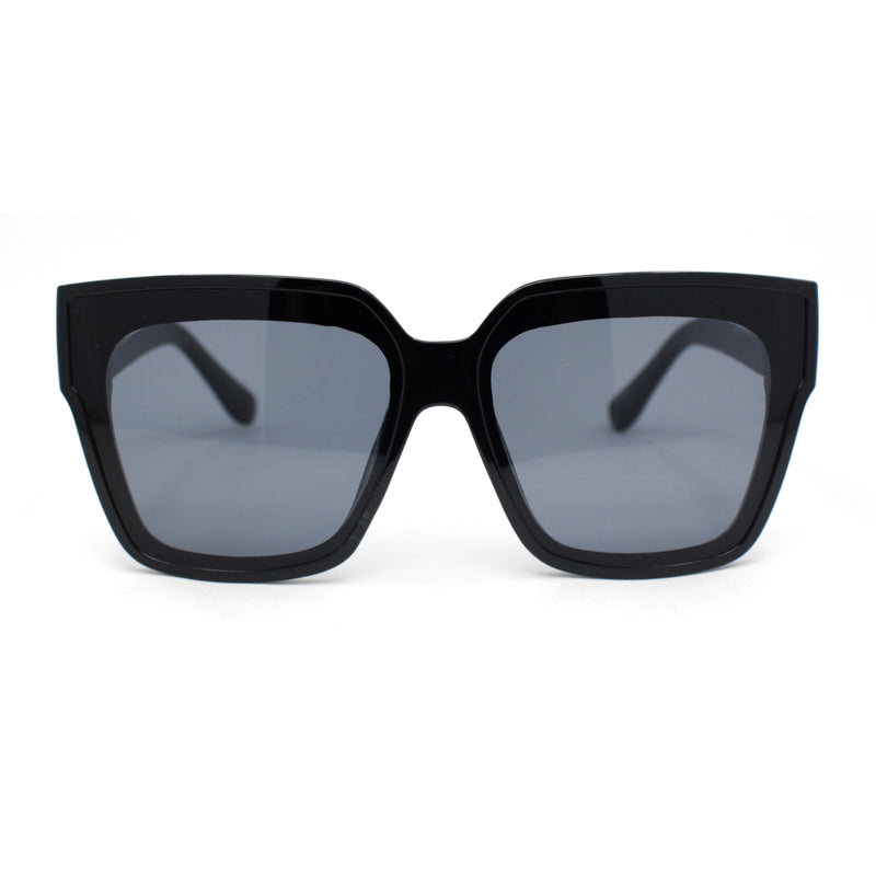 Womens Oversize Inset Lens Horn Rim Plastic Rectangle Sunglasses